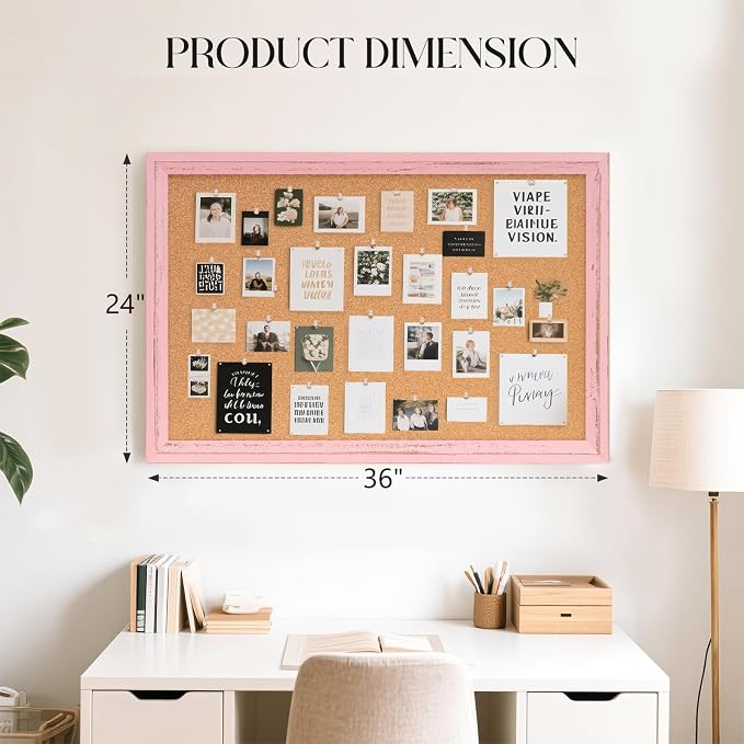 Cork Bulletin Board, Hanging Pin Board Tack Board - Image 2
