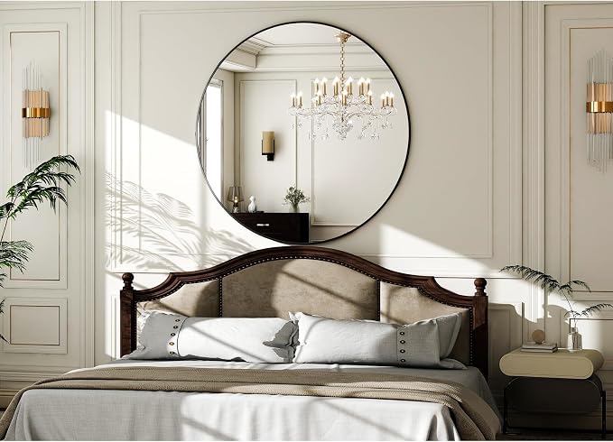 HARRITPURE 48 Inch Round Mirror, Modern Aluminum Alloy Frame Large Vanity Wall - Image 9