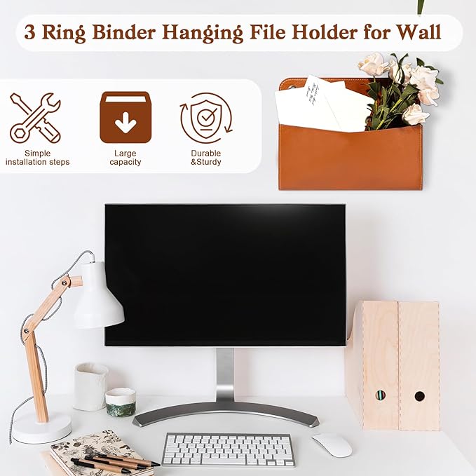 3 Pcs PU Leather Mail Holder Wall Mount Brown PU Leather Letter Holder Vintage - Image 5