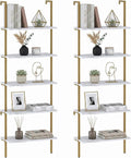 aboxoo Ladder Shelf 2PCS White Marble Bookshelf 5-Tier Wall-Mounted Wood Rack by aboxoo