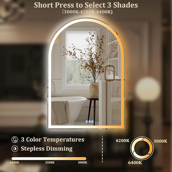 BEAUTYPEAK 40x30 LED Arch Bathroom Mirror - Image 4