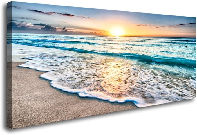 Baisuart S02250 Canvas Prints Wall Art Beach Sunset Ocean Waves Nature Pictures by Baisuart