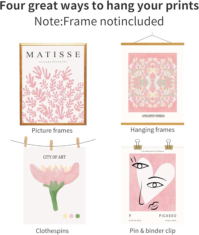 QIAOMICS Pink Flower Market Wall Art Prints, Cute Matisse Wall Decor Aesthetic - Image 5