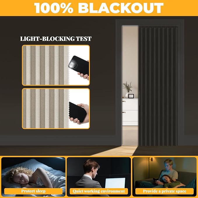 AJAZZ 100% Blackout Door Curtain Accordion Door Closet Curtain Invisible - Image 4