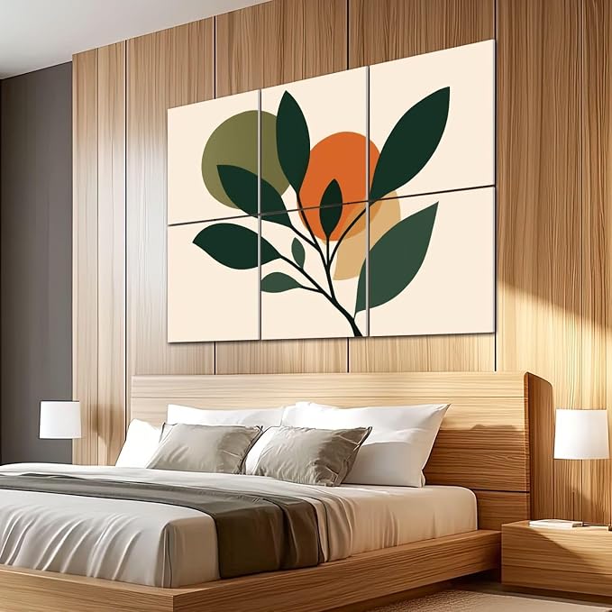 6 Pack Art Acoustic Panels Sound Absorbing Boho Botanical Leaf Orange Green - Image 5