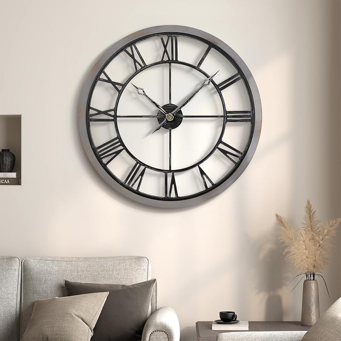 Cuspin Large Wall Clock for Living Room Decor, 24 Inch Round Farmhouse Wall - Image 6