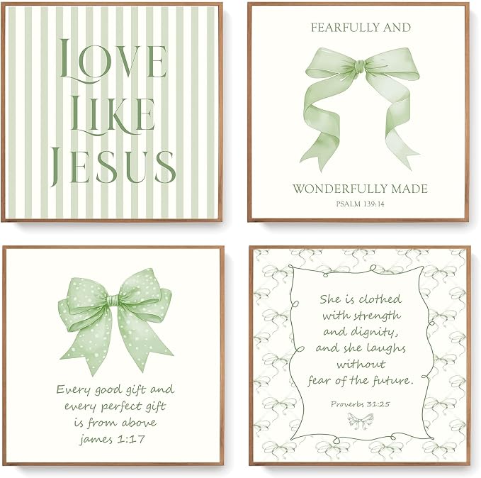 LARTSFRO Coquette Sage Green Bow Jesus Wall Art Decor Posters, Inspirational by Unknown