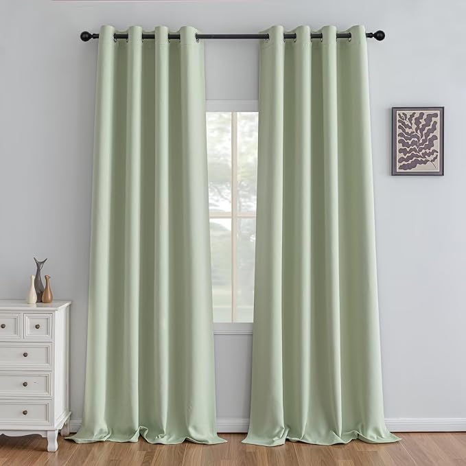 IGEMAEVE Sage Green Curtains 96 Inch Length 2 Panels Set, Light Filtering by IGEMAEVE