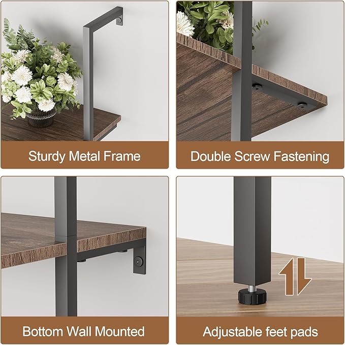 aboxoo Ladder Shelf 2PCS Open Bookshelf 5-Tier Wall-Mounted Wood Bookcase Rack - Image 6