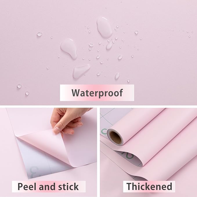 FUKU MON Soft Pink Peel and Stick Wallpaper 24" x 394" Solid Matte Textured - Image 5