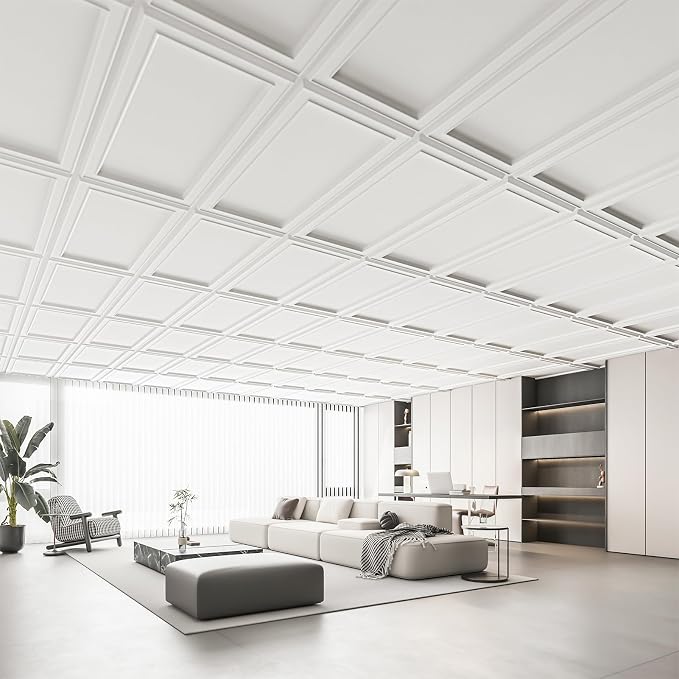 WOWSTAR 12-Pack 2x4ft Drop Ceiling Tiles, Waterproof Glue up Ceiling Panels - Image 2
