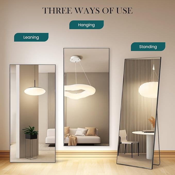 DUMOS Full Length Mirror with Stand 70.4"x25.6" Floor Standing Aluminum Frame - Image 5