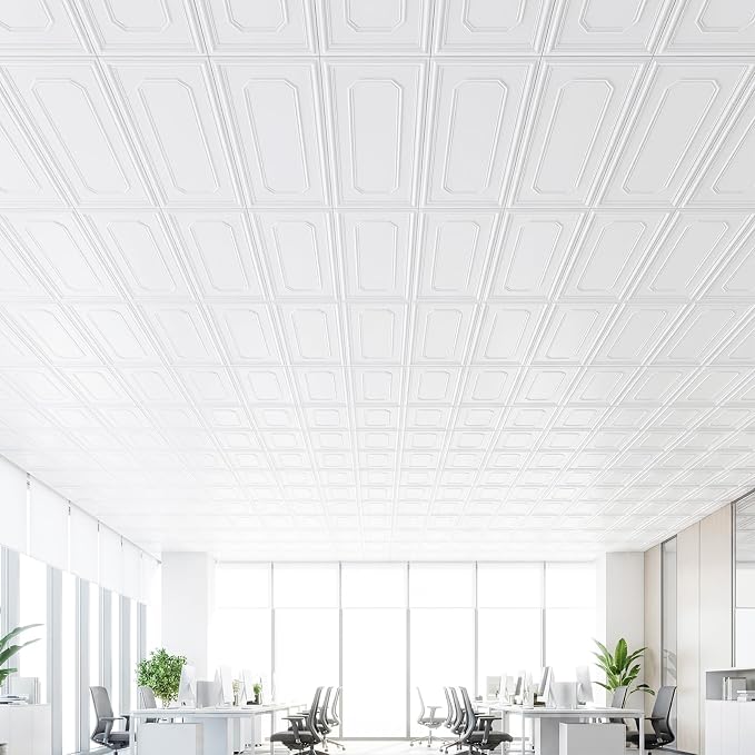 Giantex 24 Pack PVC Wall Panels, Glue Up or Drop Ceiling Panel, Waterproof 3D - Image 2