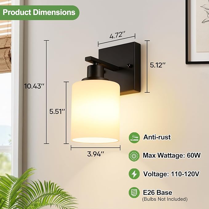 MOKATNG Set of 2 Wall Sconces for Bathroom, Bathroom Wall Lamp for Mirror - Image 7