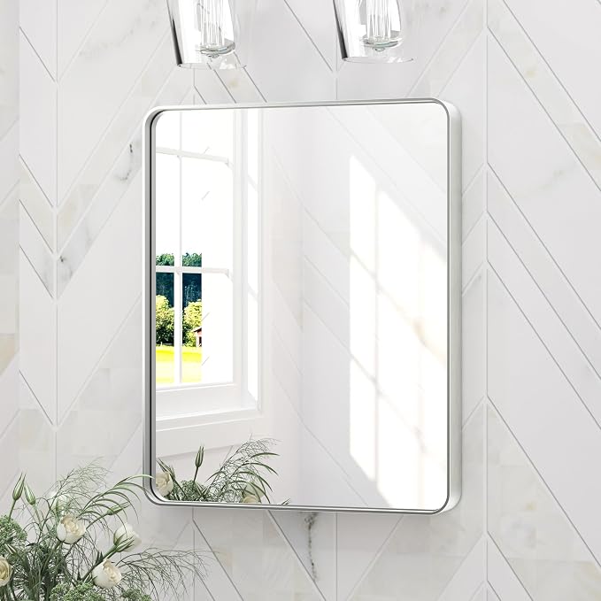 Keonjinn 16 x 20 Inch Brushed Nickel Bathroom Mirrors by Keonjinn