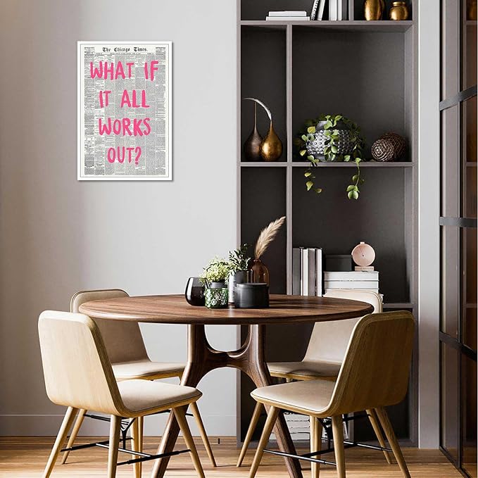 Drimiler What If It All Works Out Poster Retro Newspaper Pink Font Canvas Wall - Image 7
