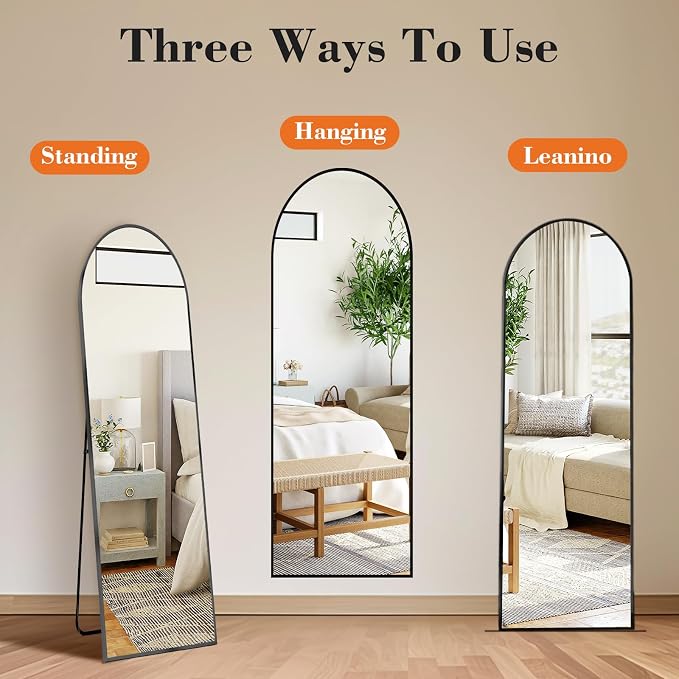 Sweetcrispy 56"x15" Arched Full Length Mirror, Leaning or Standing Full Body - Image 6
