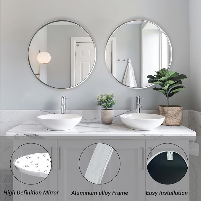 Sunniry Silver Round Mirror 24 inch, Circle Mirror - Image 2