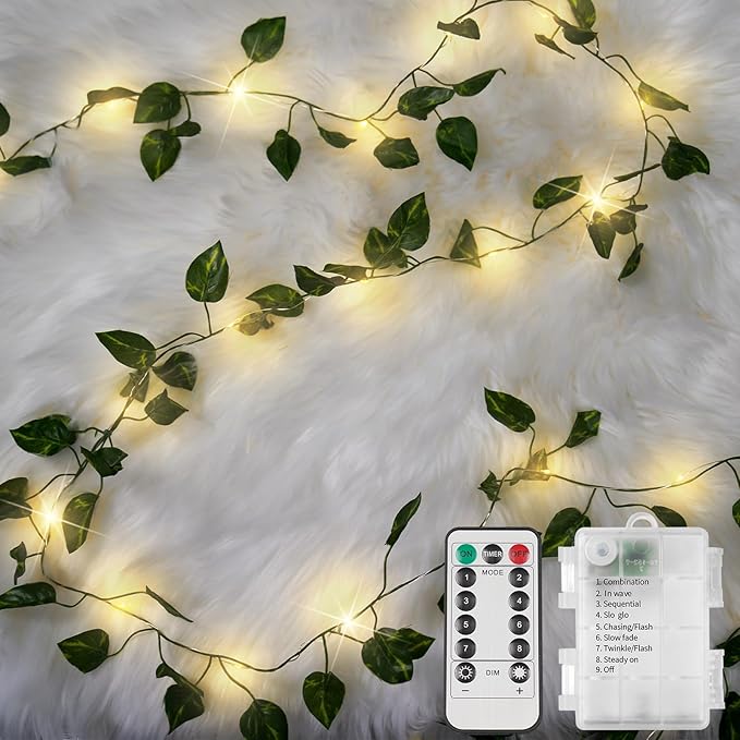 suddus Vine with Fairy Lights Battery Operated, 33ft100 LED Pothos String by SUDDUS