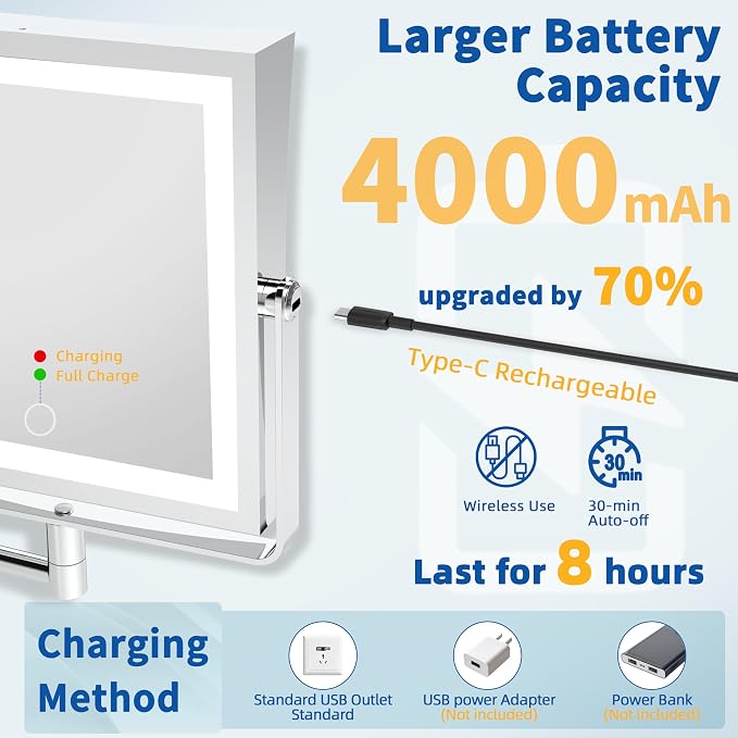 Ruacq Rechargeable Wall Mounted Makeup Mirror - Image 3