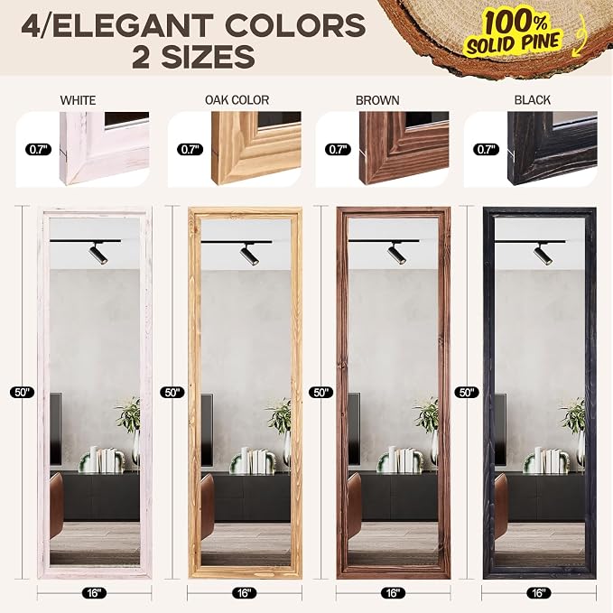 50"x16" Door Mirror, Rustic Full Length Mirror, Over The Door Hanging Mirrors - Image 2