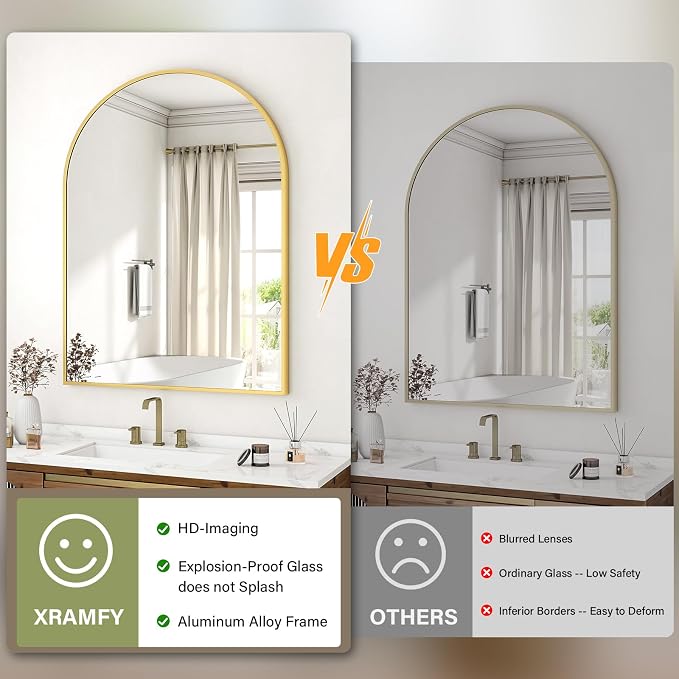 XRAMFY 32"x48" Arched Bathroom Mirror - Image 7