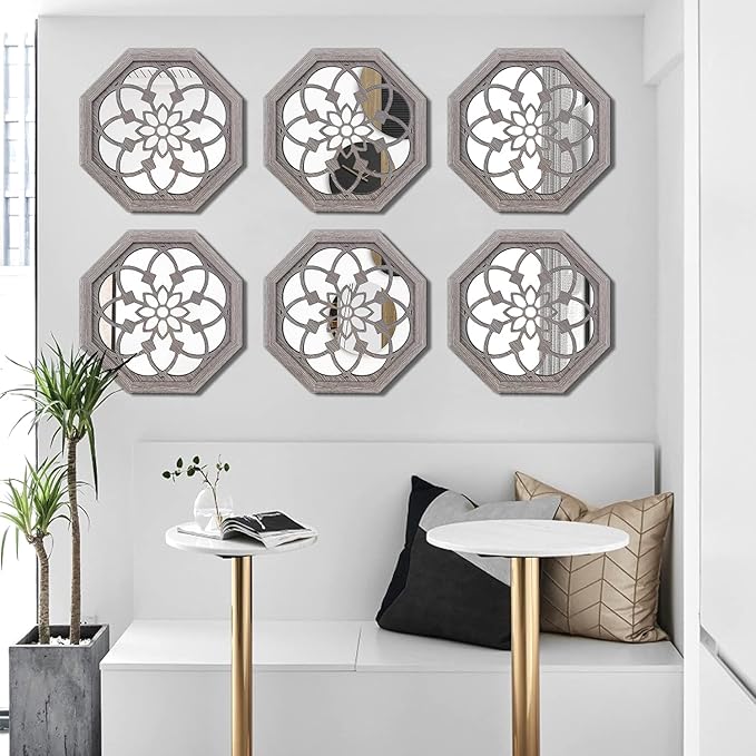 ZOLAPI 2 PCS Octagon Wall-Mounted Mirrors, Vintage Farmhouse Mirror - Image 6