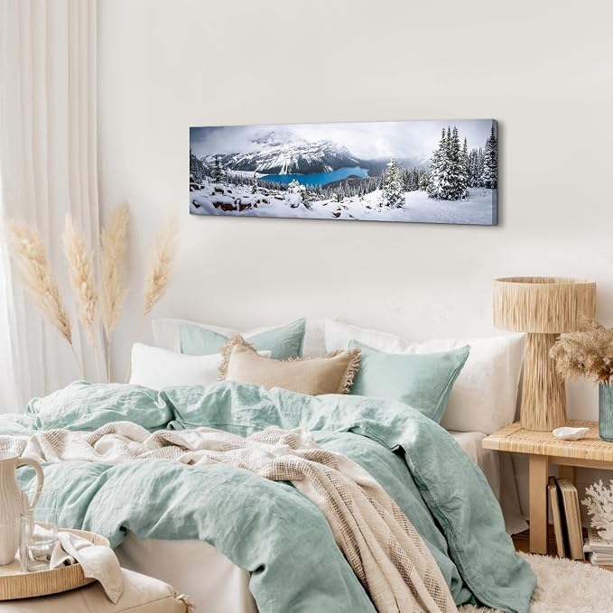 Snow Mountain Canvas Wall Art White Clouds Misty Forest Landscape Prints - Image 2