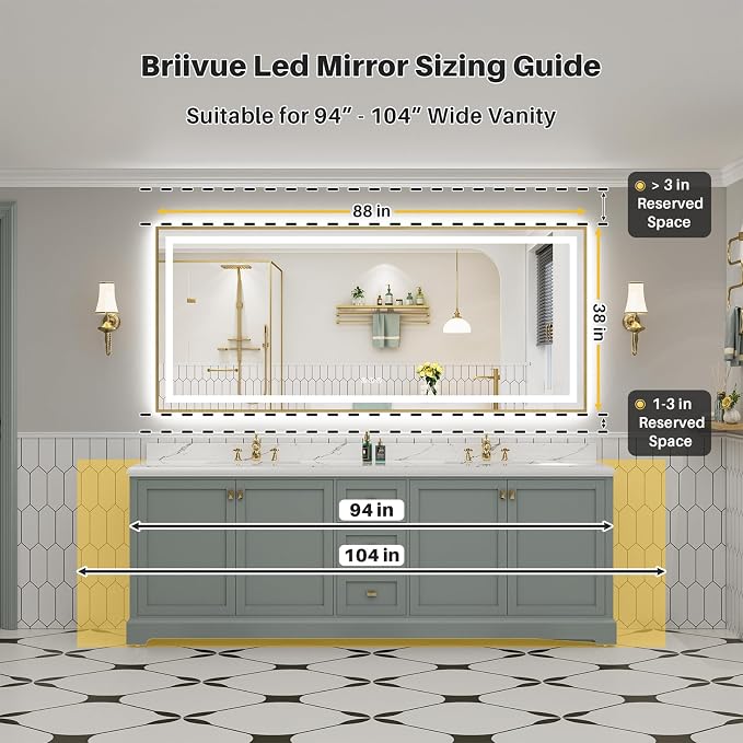 88x38 Inch LED Bathroom Mirror - Image 2