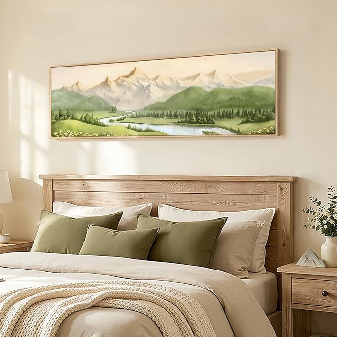Large Framed Green Landscape Wall Art - Image 2
