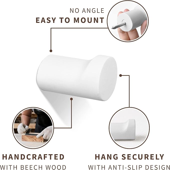 NAUMOO Wooden White Wall Hooks - Image 3
