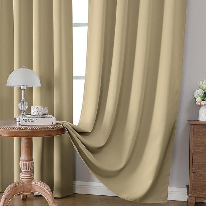 CUCRAF Beige Blackout Curtains Customize, Rod Pocket Room Darkening Curtain - Image 5