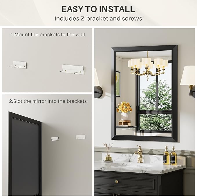 Briivue 20x28 Inch Black Bathroom Mirror - Image 8