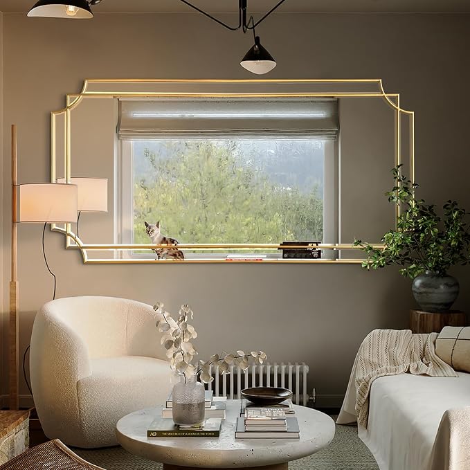 HQiJun Gold Full Length Mirror for Wall, Polished Bevelled Rectangle Mirror - Image 7