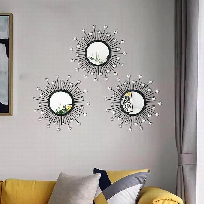 3 Pack Metal Mirrors for Wall Sunburst Wall Mirrors Home Décor Decorative - Image 5