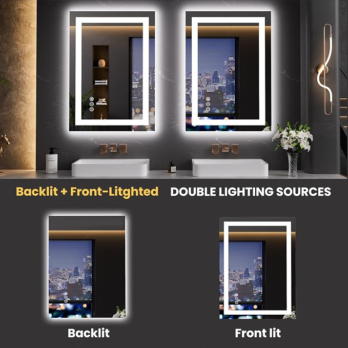 LOAAO 23.6"x31.5" LED Mirror for Bathroom, Lighted Bathroom Mirror - Image 5