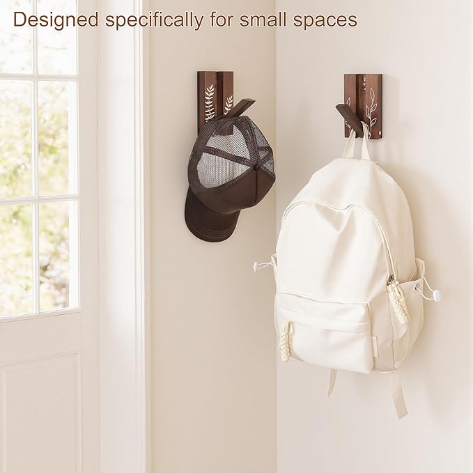 Rustic Folding Wall Hooks: Decorative Wooden Coat Hooks 2Pack Mounted - Image 2