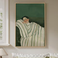 Framed Woman Bedroom Wall Art, Large Cozy Woman Canvas Painting by Cuspin