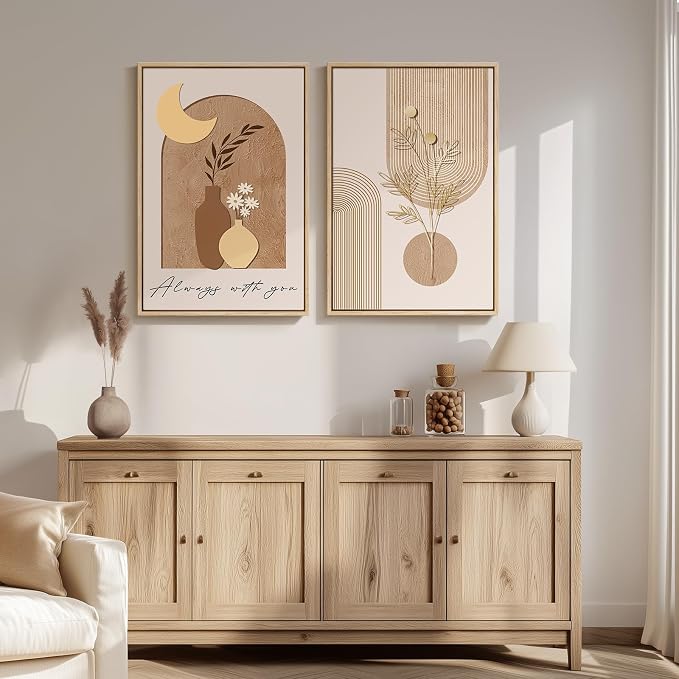 Framed Neutral Boho Wall Art for Bedroom, Mid Century Modern Minimalist Artwork - Image 4