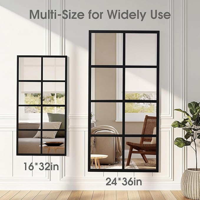 DUMOS Window Pane Mirror Set of 2, 16x32 Inch Rectangle Decorative Wall Mirrors - Image 7