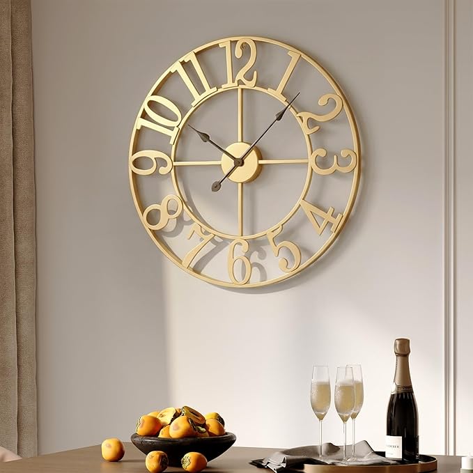 Cuspin Gold Wall Clock 16 Inch, Decorative Wall Clocks Battery-Operated by Cuspin