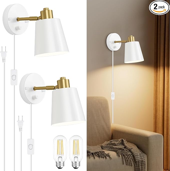 Lomoky Dimmable Wall Sconces Set of 2, Adjustable Angle Wall Lights by Lomoky