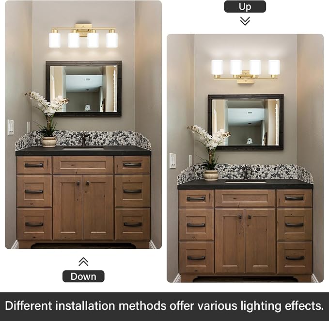 FonmYim Gold Bathroom Light Fixtures, 4-Light Modern Vanity Light Over Mirror - Image 6