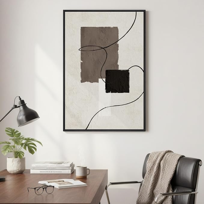 Framed Black and White Neutral Abstract Wall Art, Modern Canvas Prints - Image 8