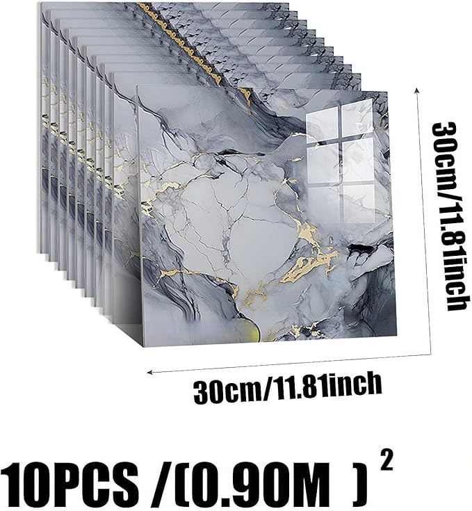 10pcs Peel and Stick Tile Shower Waterproof Marble Tiles Wall Panels, - Image 3