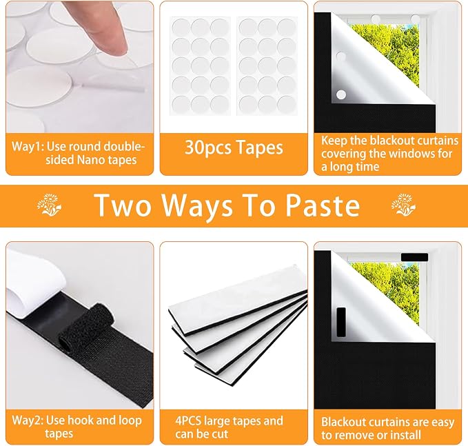 Blackout Blind，118x57 inches Portable Black Out Blinds Stick On Window - Image 5