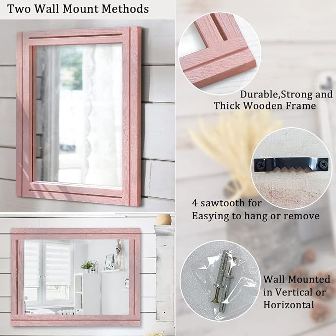 AAZZKANG Rectangle Mirror with Wood Framed Modern Farmhouse Hanging Wall - Image 3