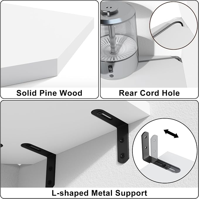 Alsonerbay Corner Wall Shelf Set of 3 Corner Shelf Wall Mount, Solid Wood - Image 5