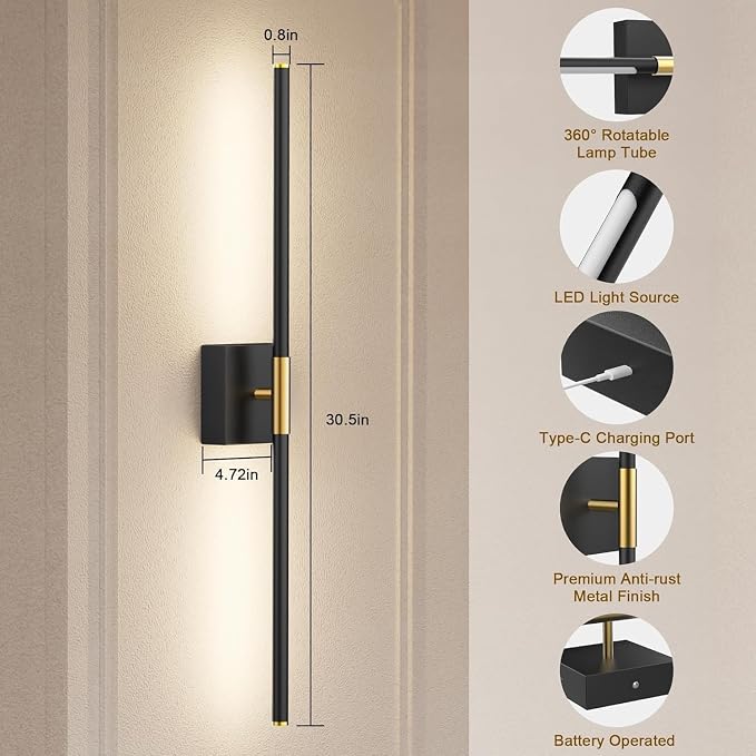 SAIMAND Wall Sconces Set of 2 Battery Operated, Wireless USB Rechargeable Wall - Image 7
