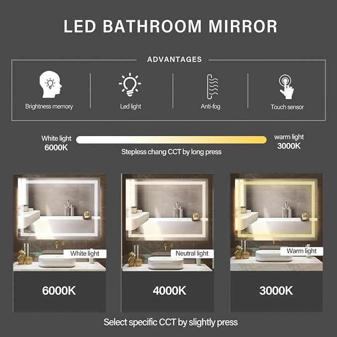 32x24 inch Wall Mounted LED Bathroom Mirror - Image 2